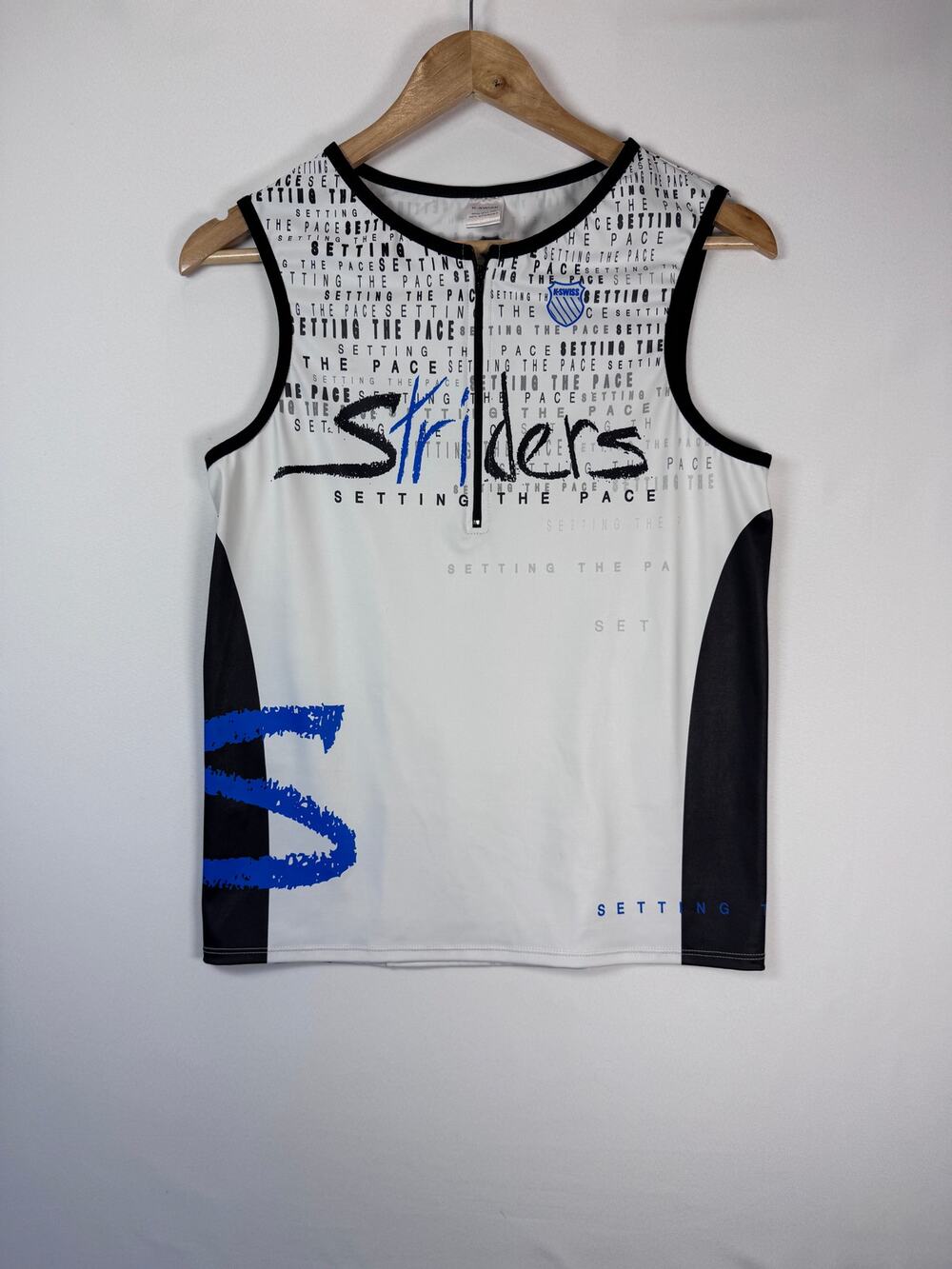 K Swiss Striders Mens Cycling Triathlon Jersey Sleeveless Half Zip White Top L